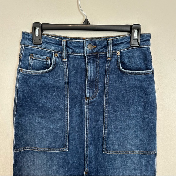 Evereve ba&sh Vicky Denim Skirt Size 36 NWT Colorblock Midi Skirt High Rise - Picture 6 of 12